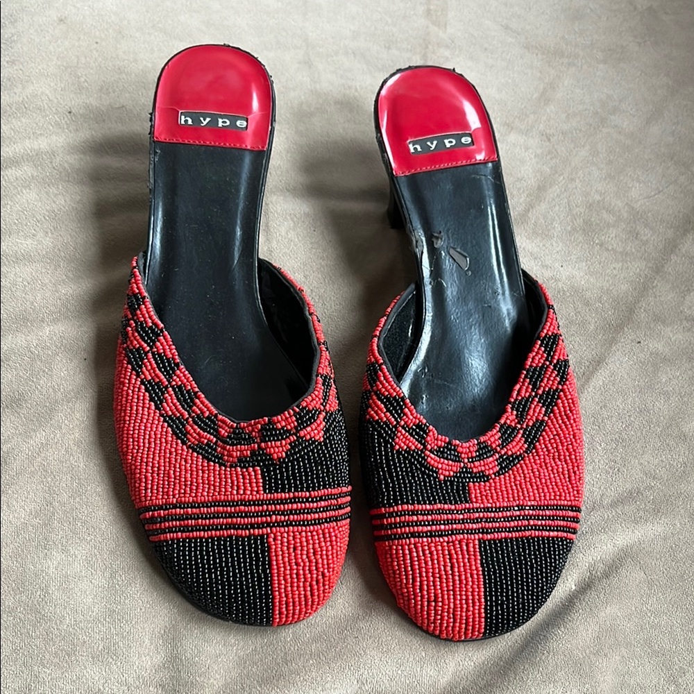 Hype Red and Black Beaded Women's Shoes